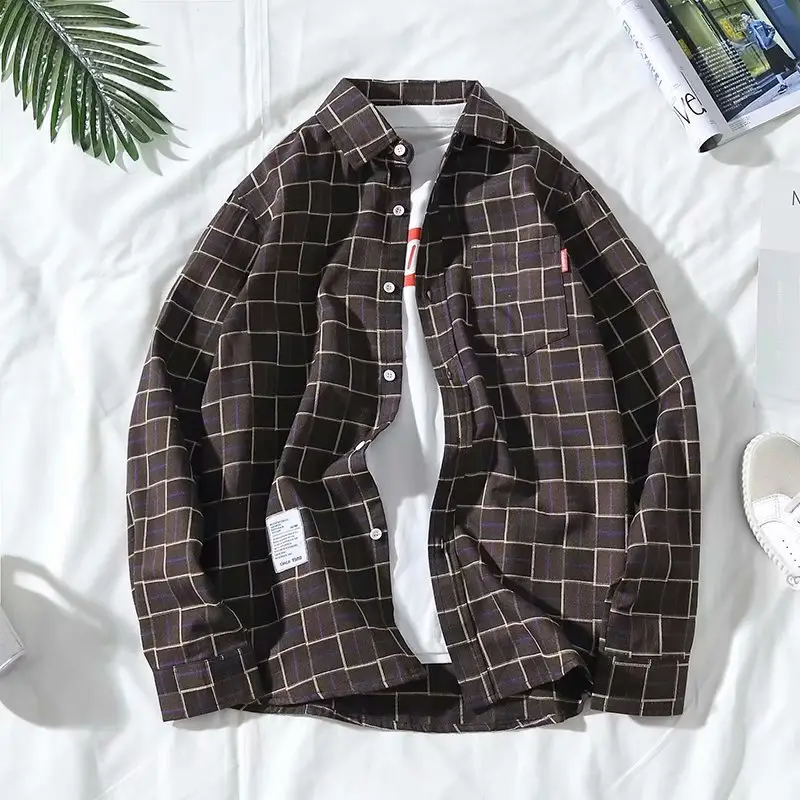 Men's Korean Style Plaid Long Sleeve Shirt - Image 9