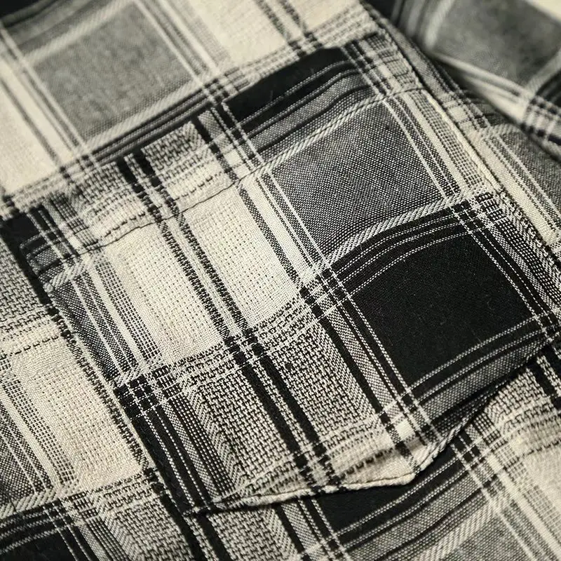Men's Plaid Long Sleeve Shirt Black White Summer - Image 3
