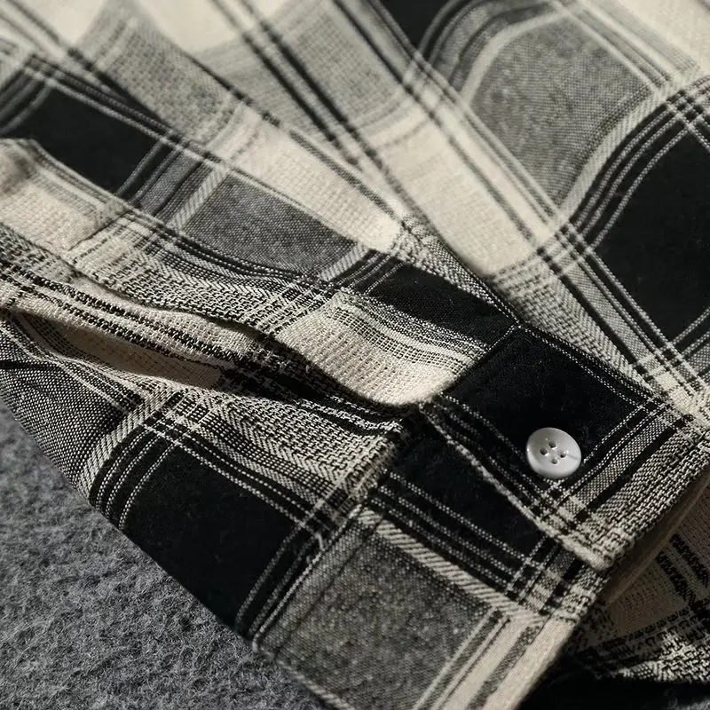 Men's Plaid Long Sleeve Shirt Black White Summer - Image 4