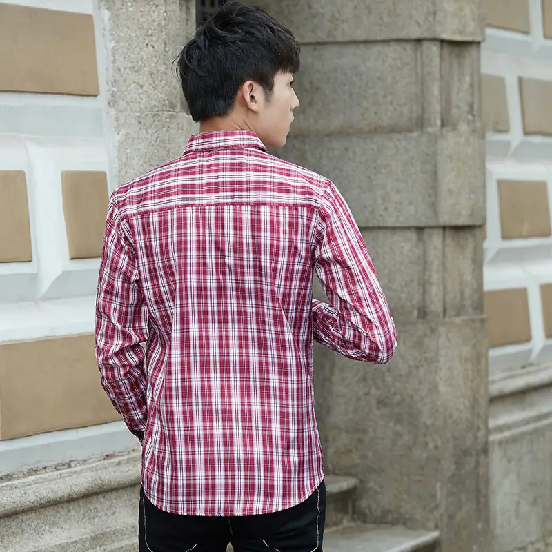 Men Plaid Striped Long Sleeve Shirt Autumn Wear - Image 6