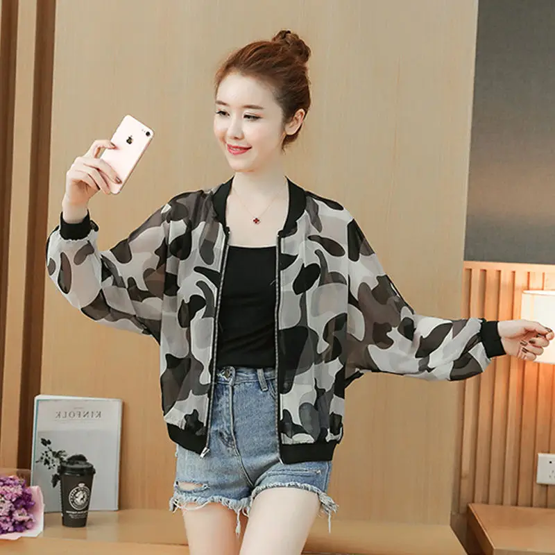 Women Camouflage Chiffon Jacket 2025 Long Sleeve