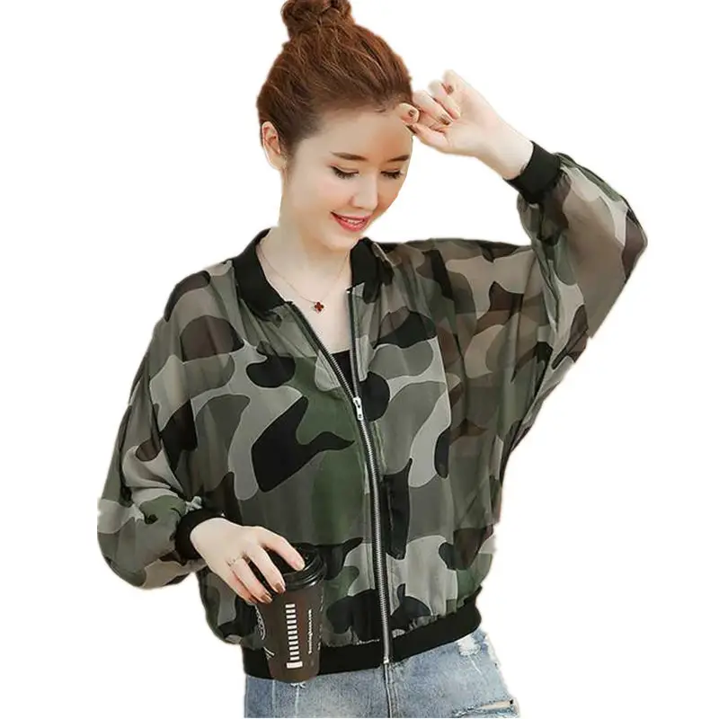 Women Camouflage Chiffon Jacket 2025 Long Sleeve