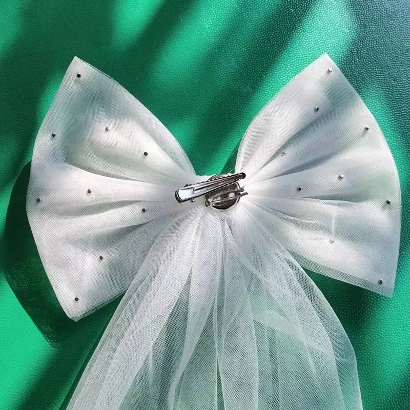 White Bow Veil Headdress for Bridal Women - Image 4