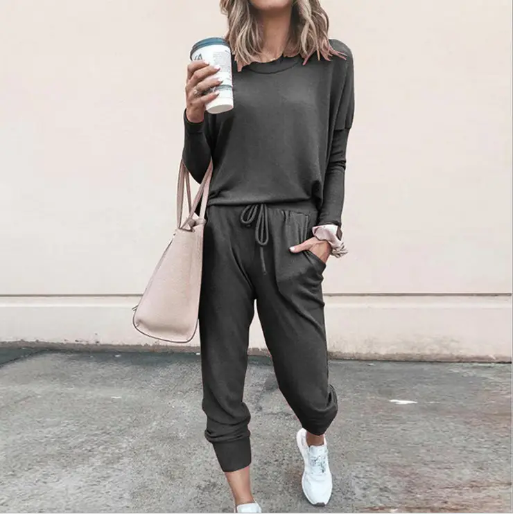2024 Women's Grey Long Sleeve Sweatshirt Track Suit - Image 4