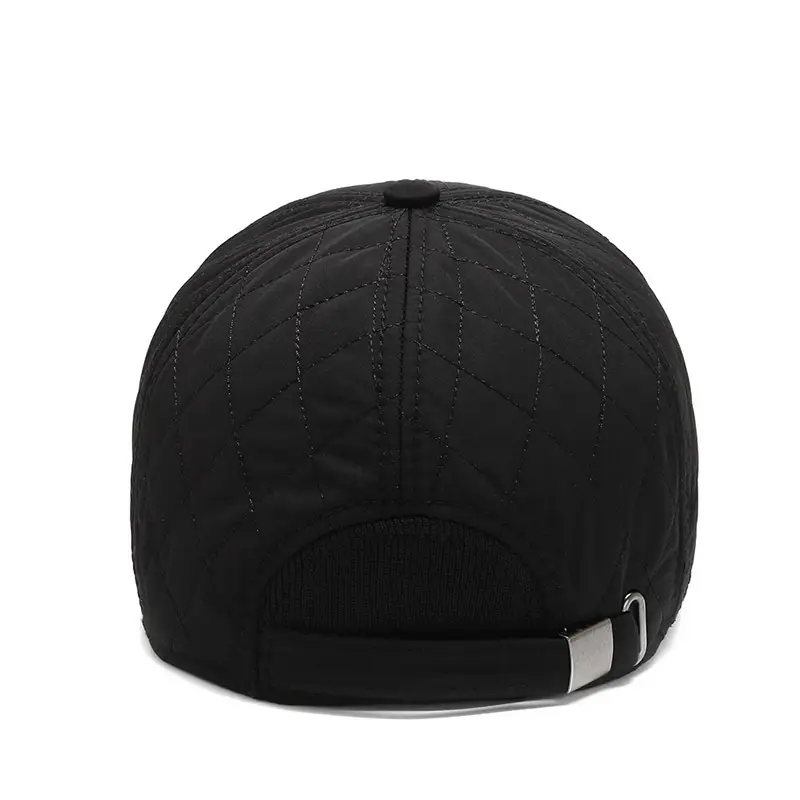 Men's Black Quilted Winter Baseball Cap with Ear Flaps - Image 8