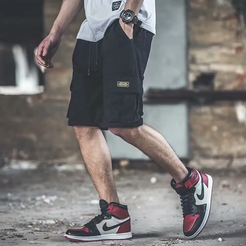 Men's Orange Multi-Pocket Cargo Shorts - Image 10