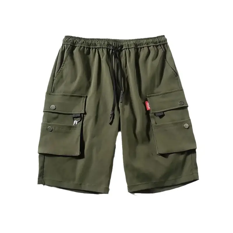 Men's Orange Multi-Pocket Cargo Shorts - Image 11