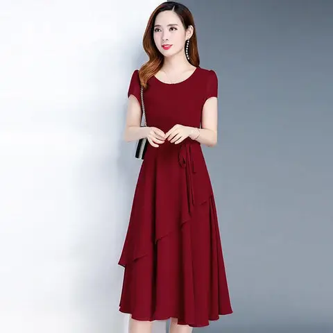 2023 Korean Style Women's Maroon A-Line Skirt Dress - Image 8