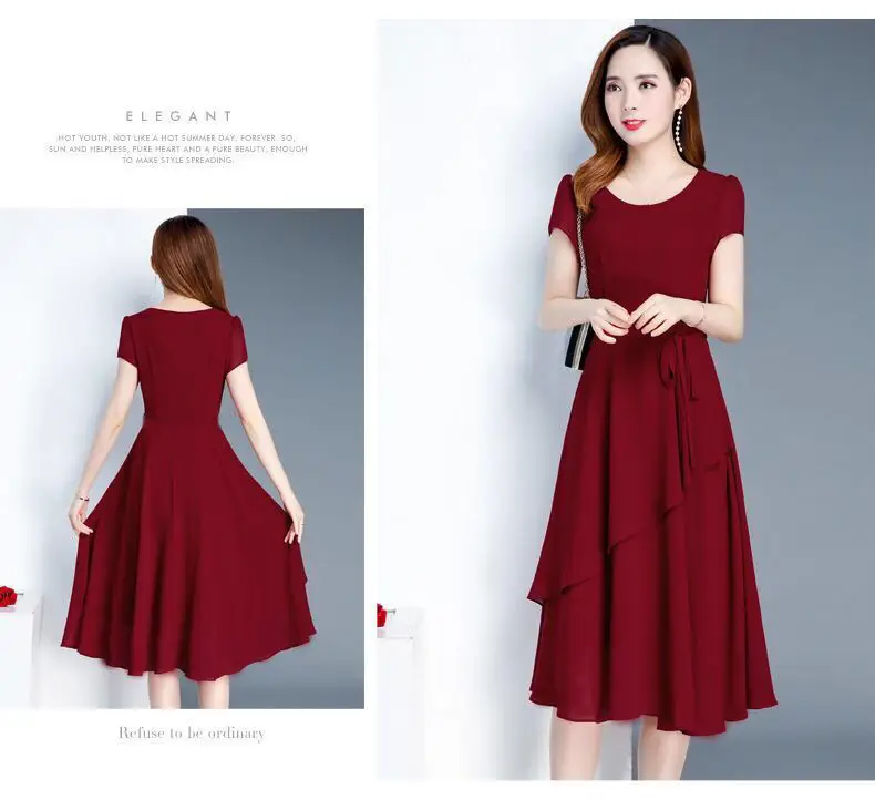2023 Korean Style Women's Maroon A-Line Skirt Dress — feature 14