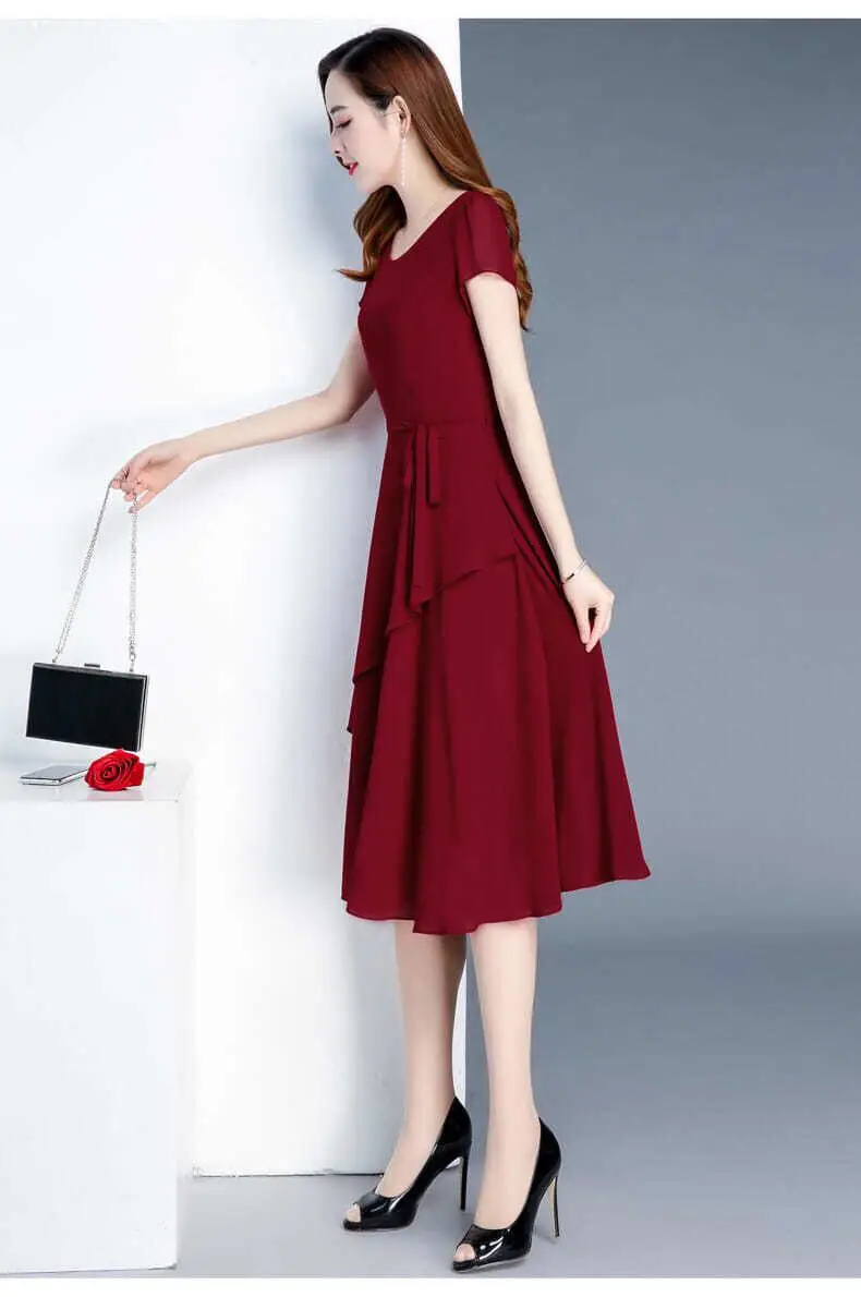 2023 Korean Style Women's Maroon A-Line Skirt Dress — feature 16