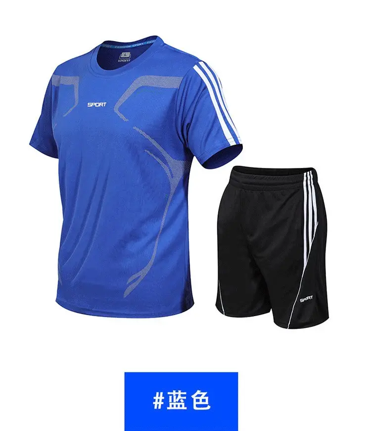 Men Blue Gray Sports Suit Quick Dry Shorts Set — feature 11