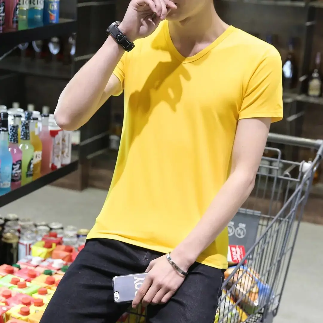 Men Black Cotton Slim Fit T-Shirt Short Sleeve Round Neck - Image 36