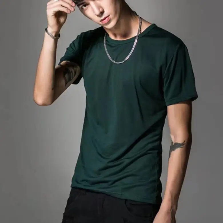 Men Black Cotton Slim Fit T-Shirt Short Sleeve Round Neck - Image 12