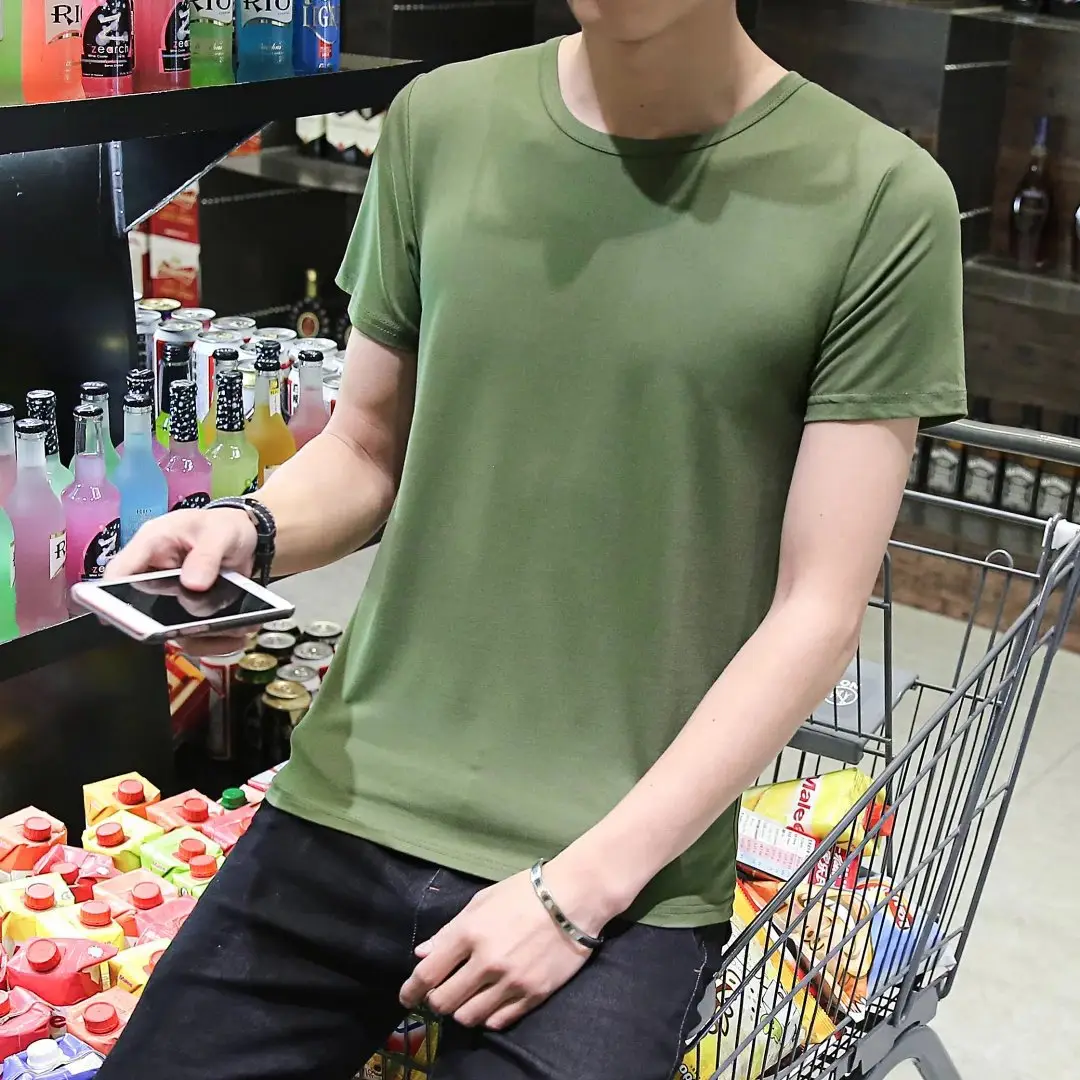 Men Black Cotton Slim Fit T-Shirt Short Sleeve Round Neck - Image 15