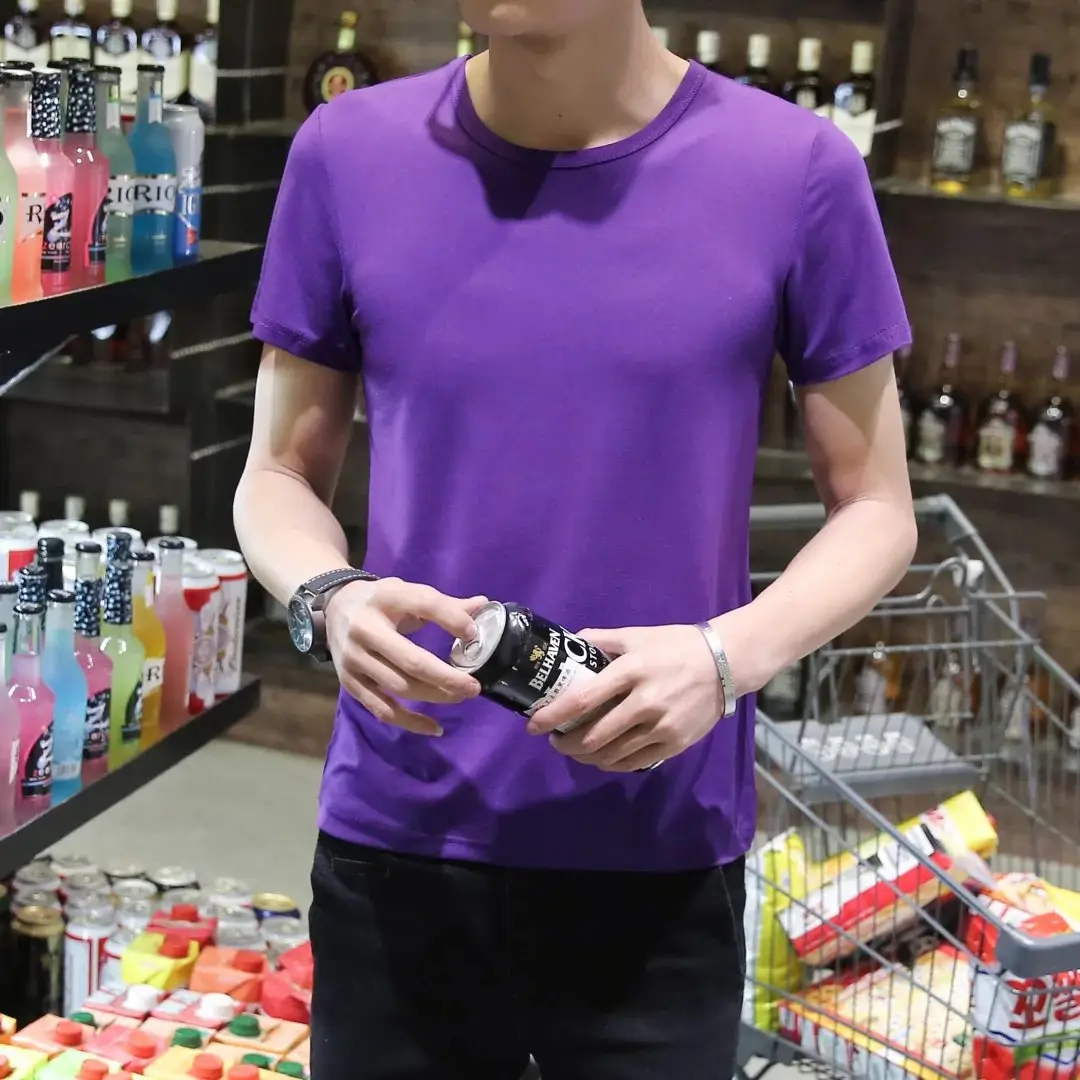 Men Black Cotton Slim Fit T-Shirt Short Sleeve Round Neck - Image 16