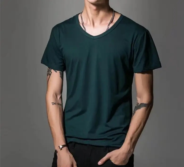 Men Black Cotton Slim Fit T-Shirt Short Sleeve Round Neck - Image 20