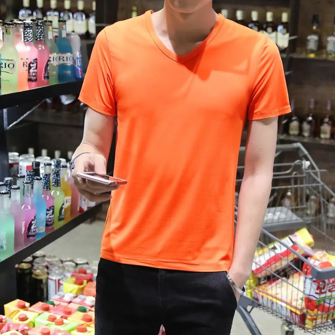 Men Black Cotton Slim Fit T-Shirt Short Sleeve Round Neck - Image 23