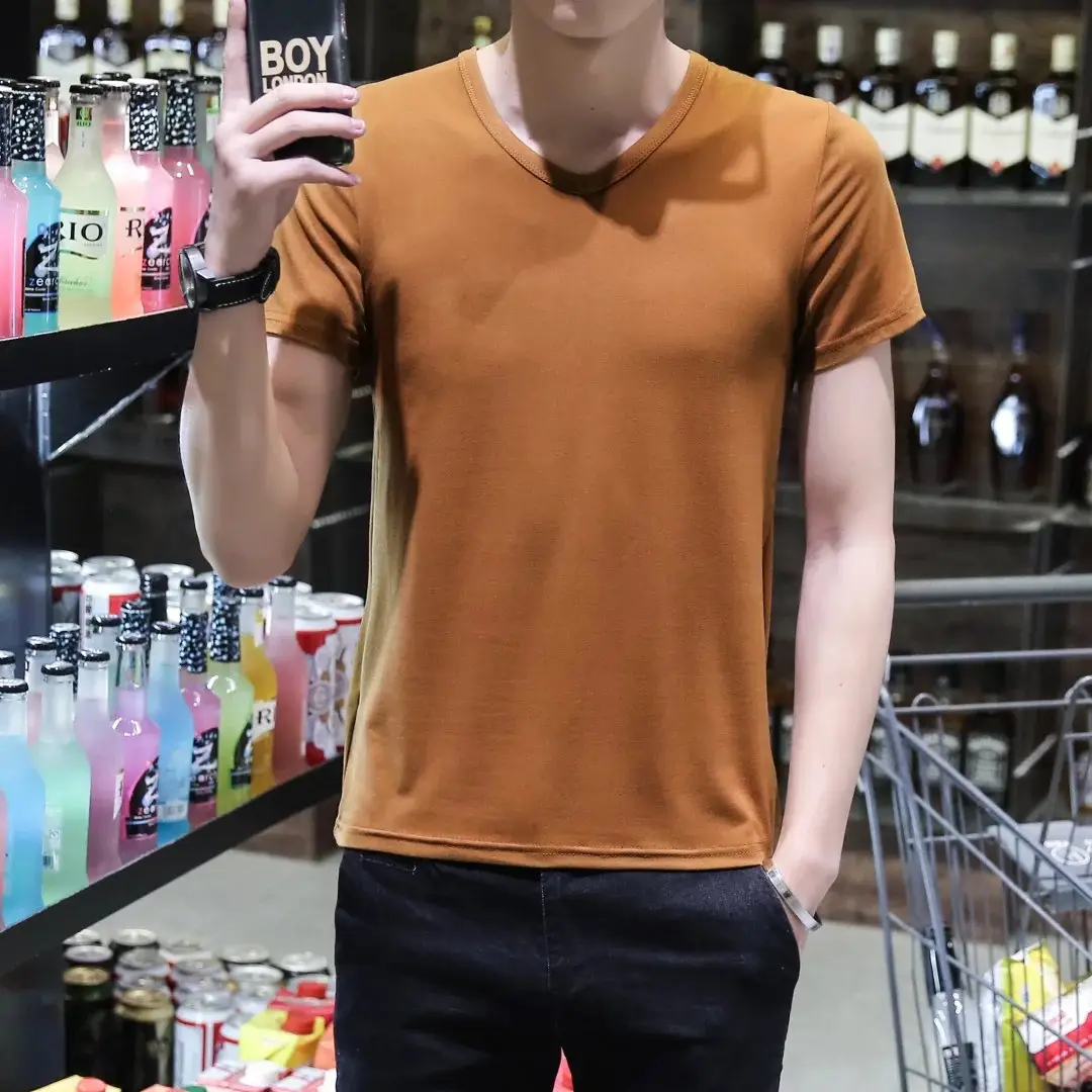 Men Black Cotton Slim Fit T-Shirt Short Sleeve Round Neck - Image 24