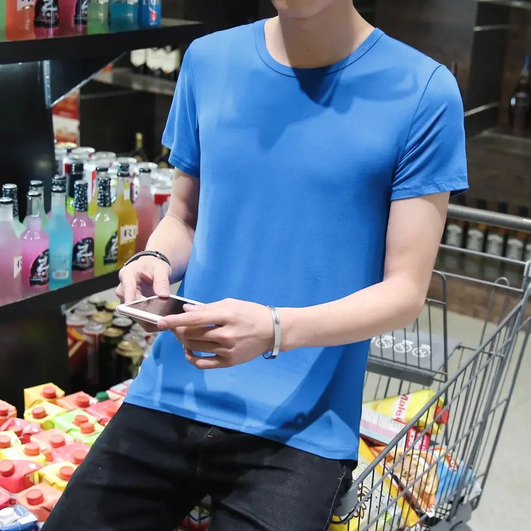 Men Black Cotton Slim Fit T-Shirt Short Sleeve Round Neck - Image 26