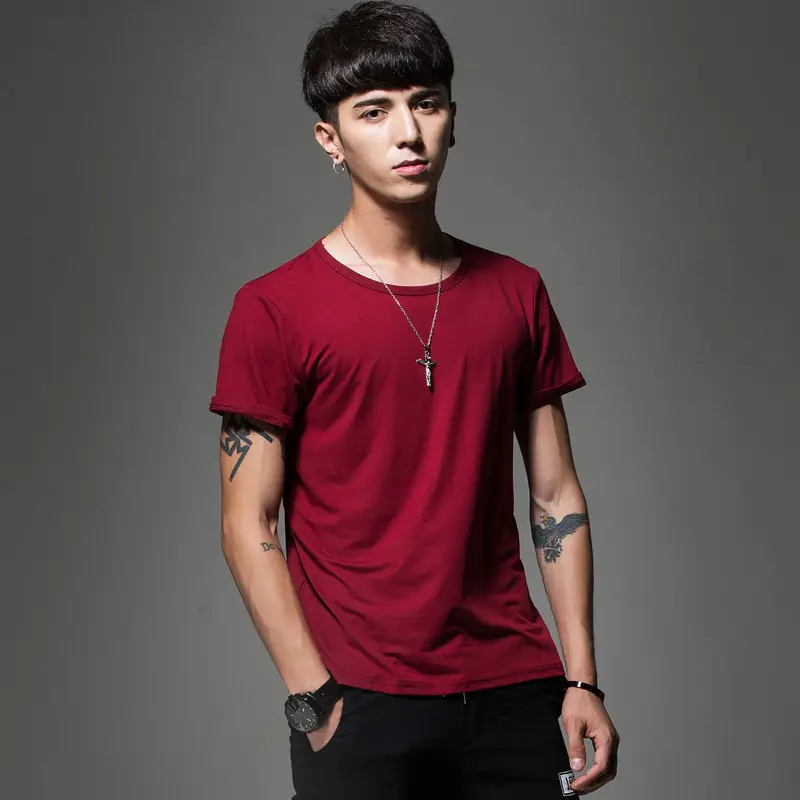 Men Black Cotton Slim Fit T-Shirt Short Sleeve Round Neck - Image 28