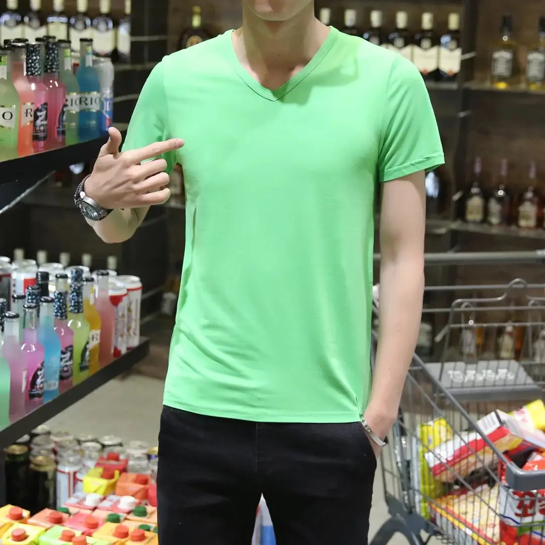 Men Black Cotton Slim Fit T-Shirt Short Sleeve Round Neck - Image 29