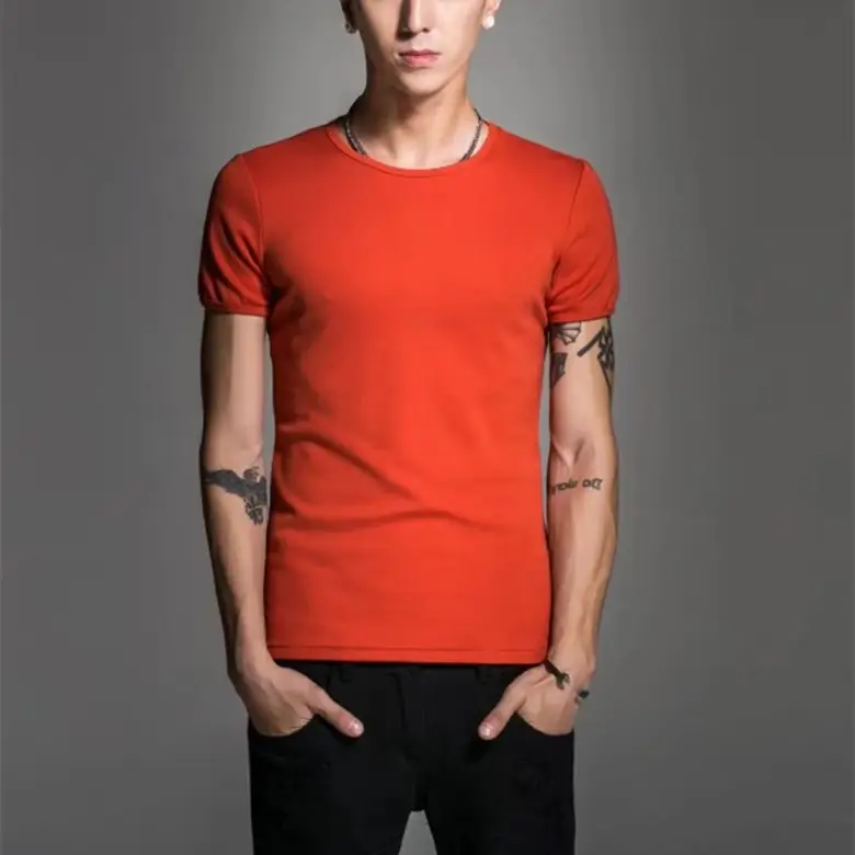 Men Black Cotton Slim Fit T-Shirt Short Sleeve Round Neck - Image 5