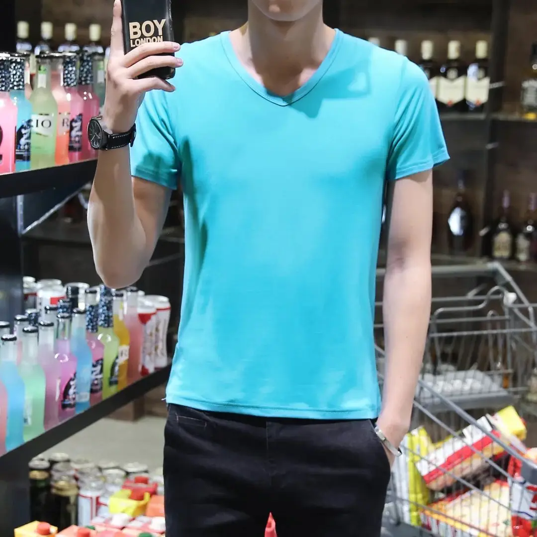 Men Black Cotton Slim Fit T-Shirt Short Sleeve Round Neck - Image 8