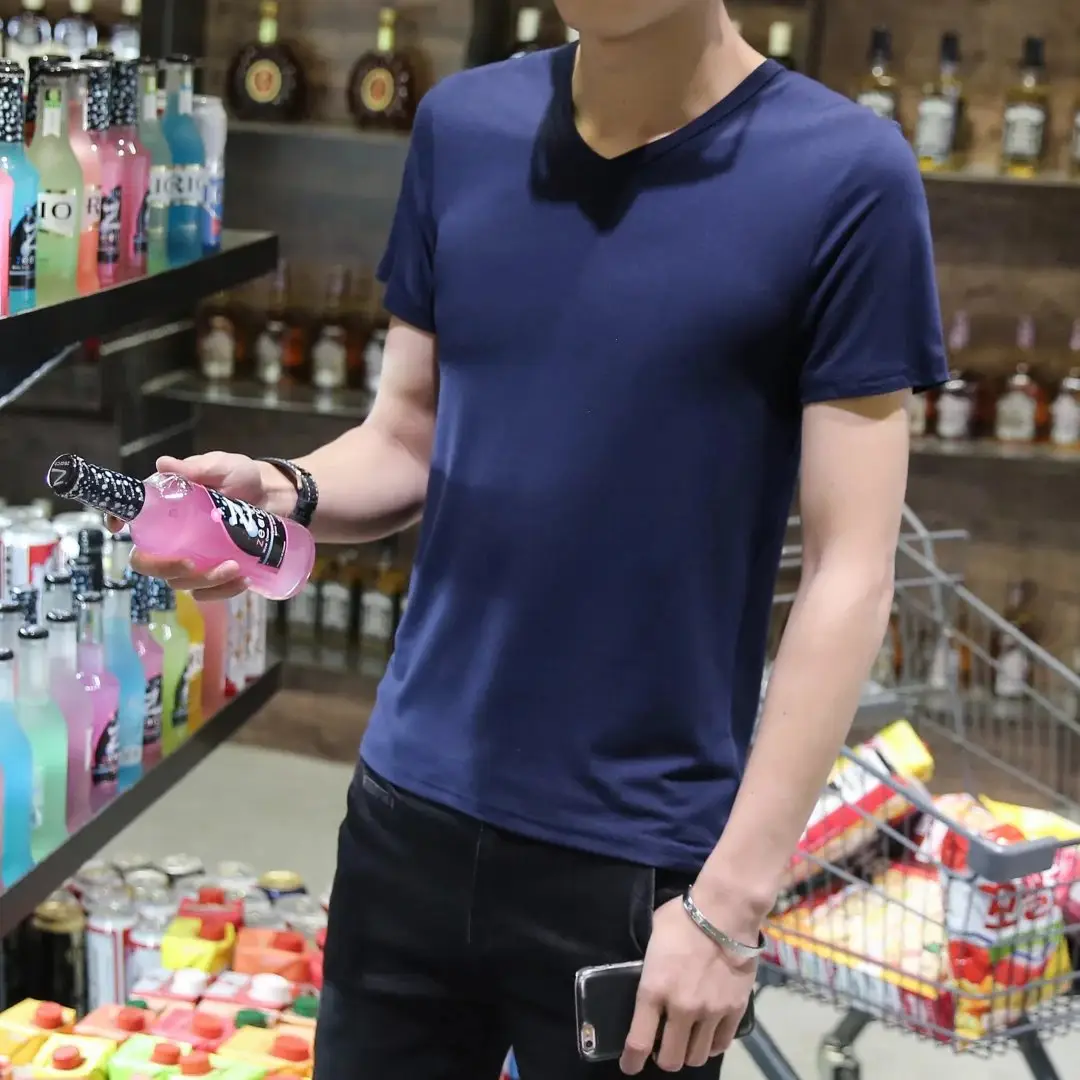 Men Black Cotton Slim Fit T-Shirt Short Sleeve Round Neck - Image 9