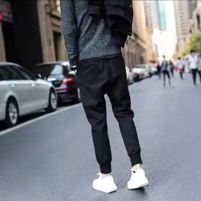 Men's Ankle-Tied Harem Pants Black Spring Summer - Image 4