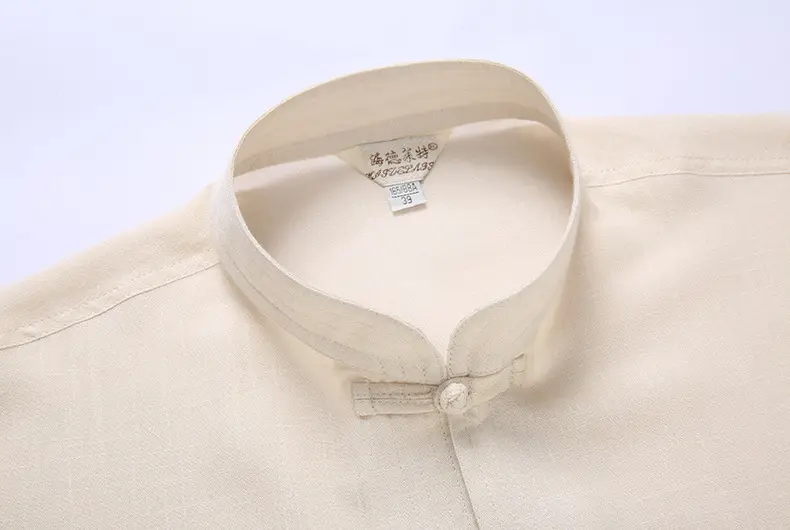 Middle-aged Men Navy Blue Tang Suit Cotton Linen Loose Short Sleeve — feature 14