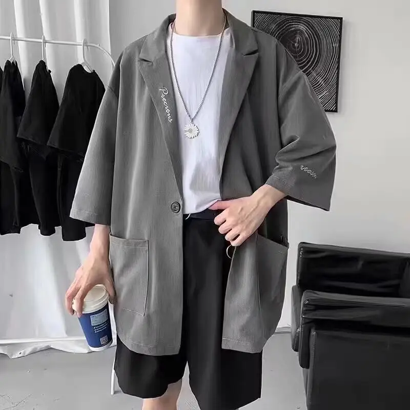 Men's Black Hong Kong Style Loose Suit with 7-Sleeve Shirt - Image 4