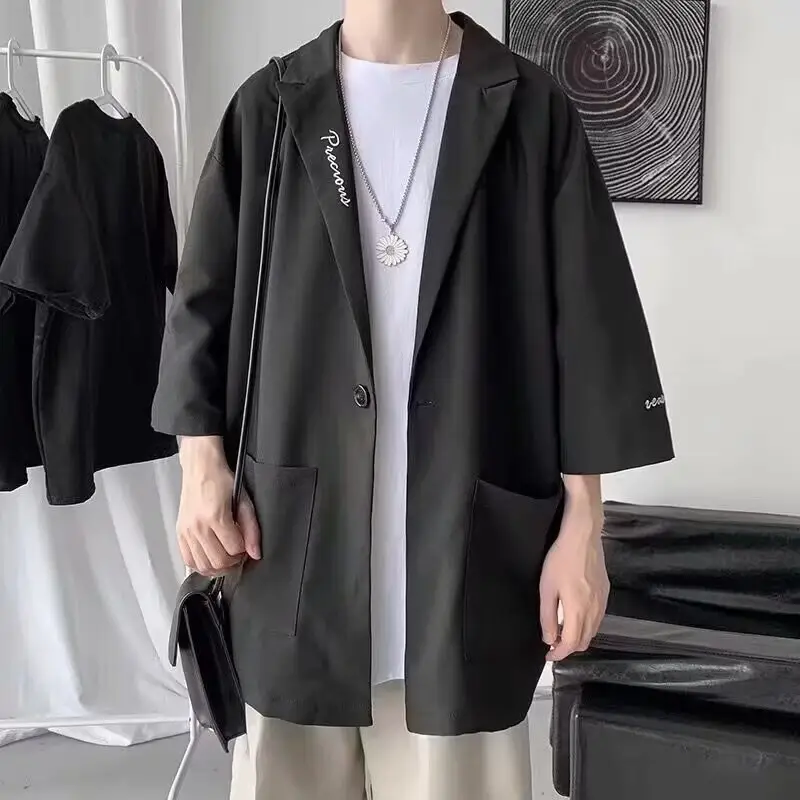 Men's Black Hong Kong Style Loose Suit with 7-Sleeve Shirt - Image 5