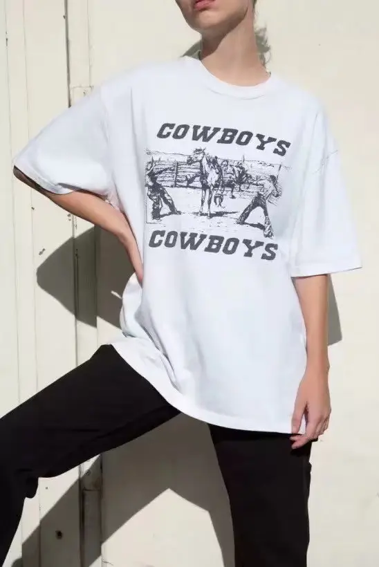 Women American T-Shirt Cowboy Print Loose Short Sleeve - Image 2