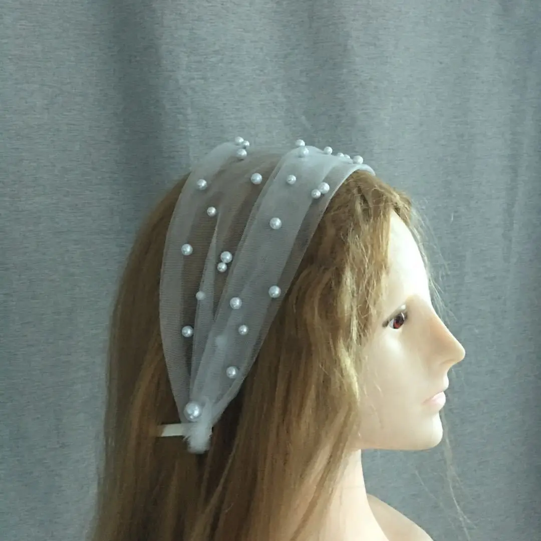 Pearl Beaded Veil Headband for Bridal Wedding Short Hair - Image 4