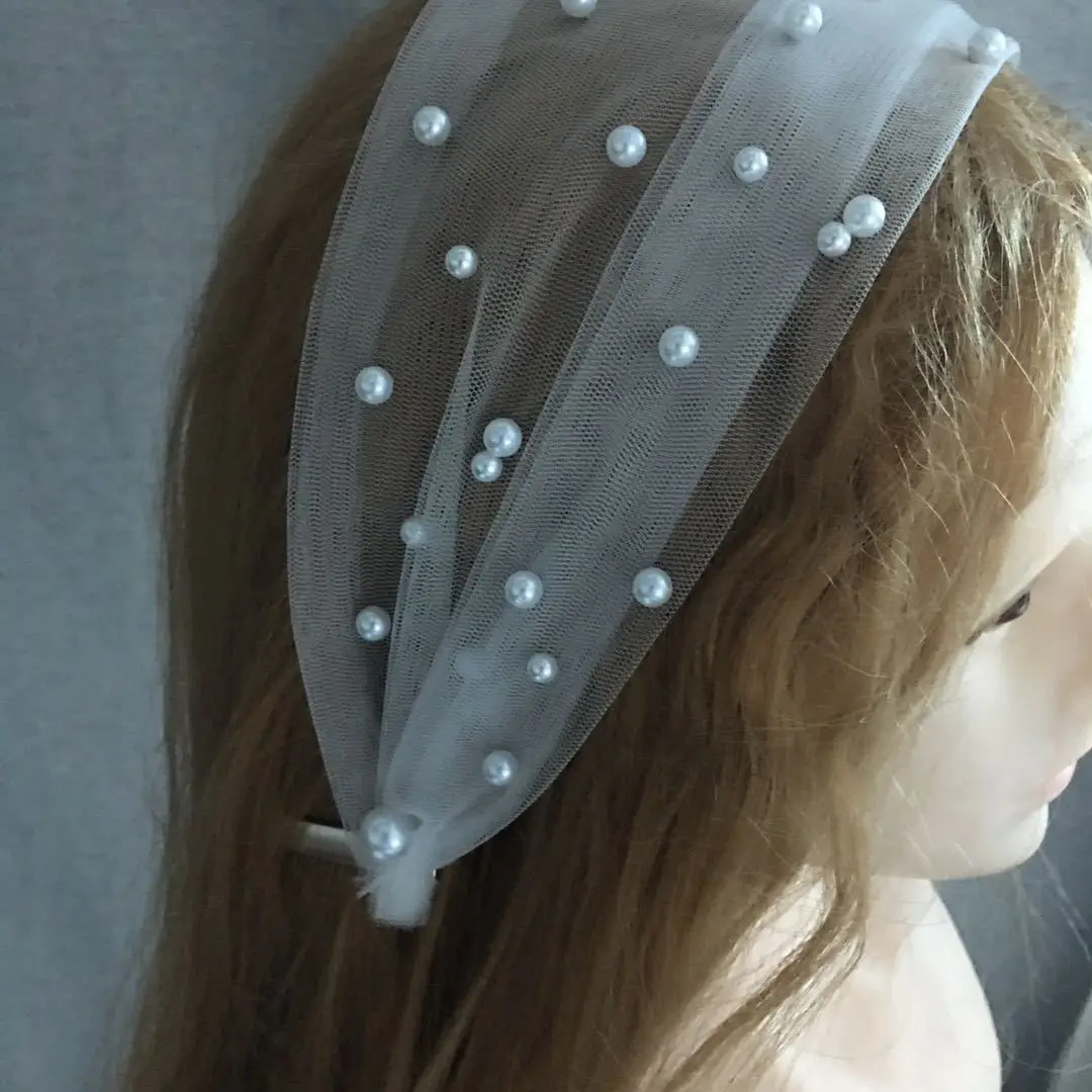 Pearl Beaded Veil Headband for Bridal Wedding Short Hair - Image 5
