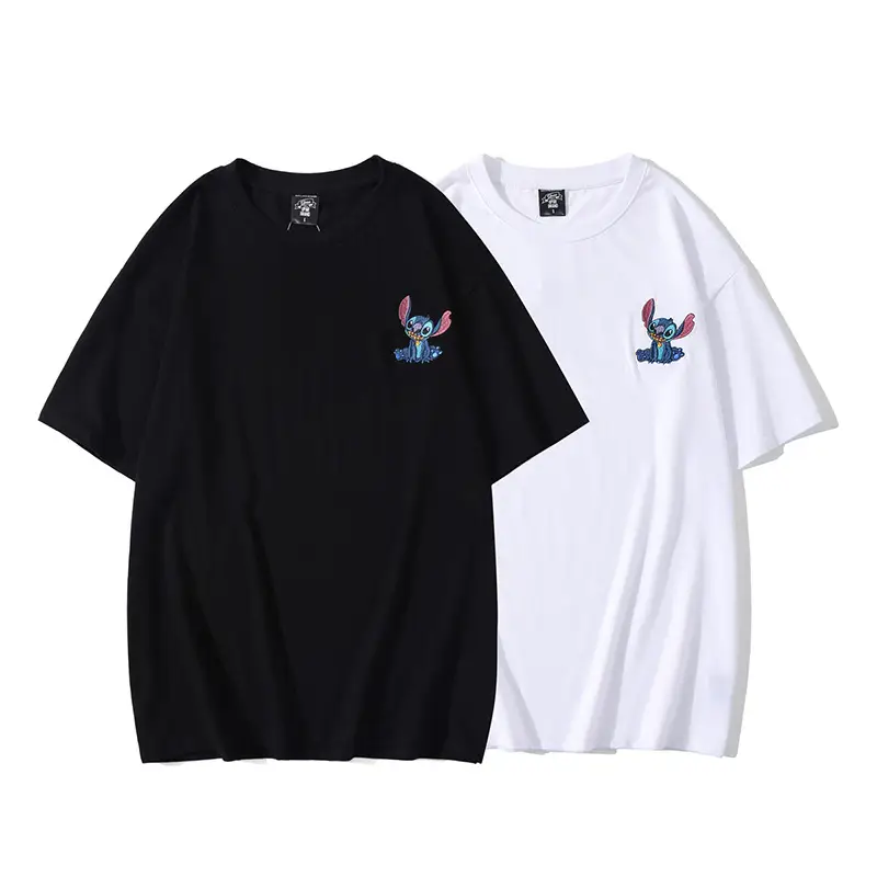 Black Cartoon Embroidered Short Sleeve T-Shirt - Image 3