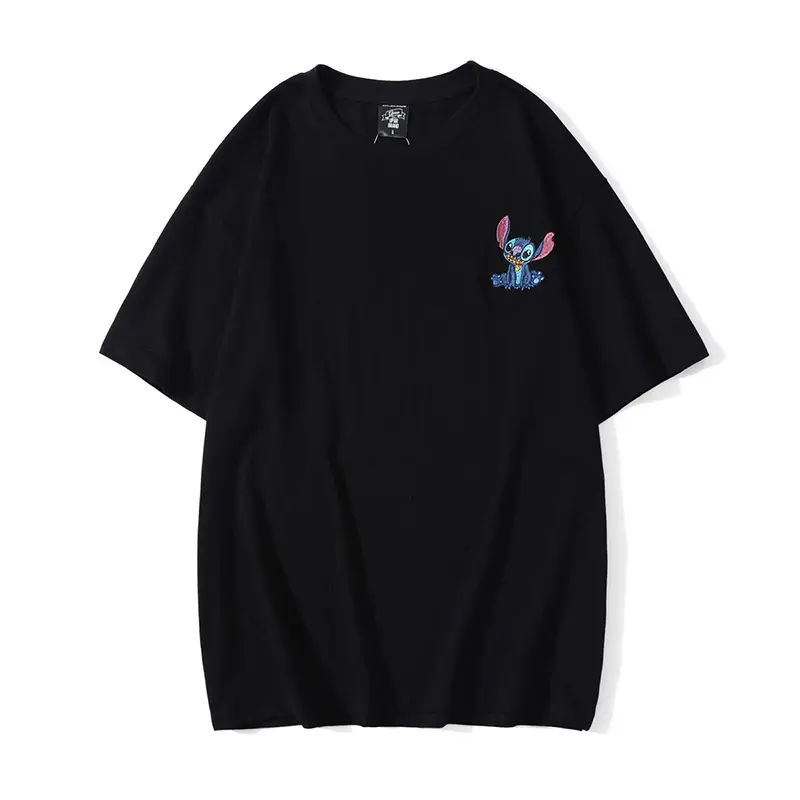 Black Cartoon Embroidered Short Sleeve T-Shirt - Image 4