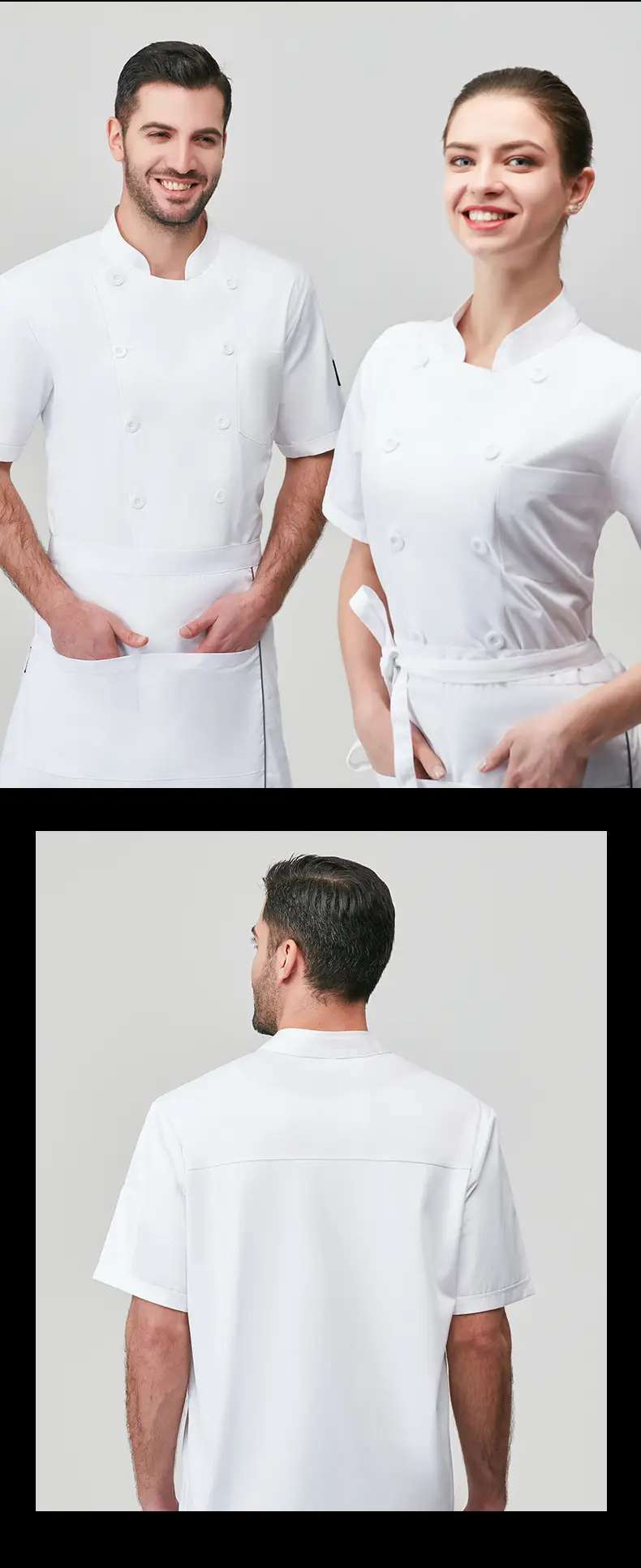 Men's White Button-Down Kitchen Uniform Summer Baking Pastry Chef — feature 14