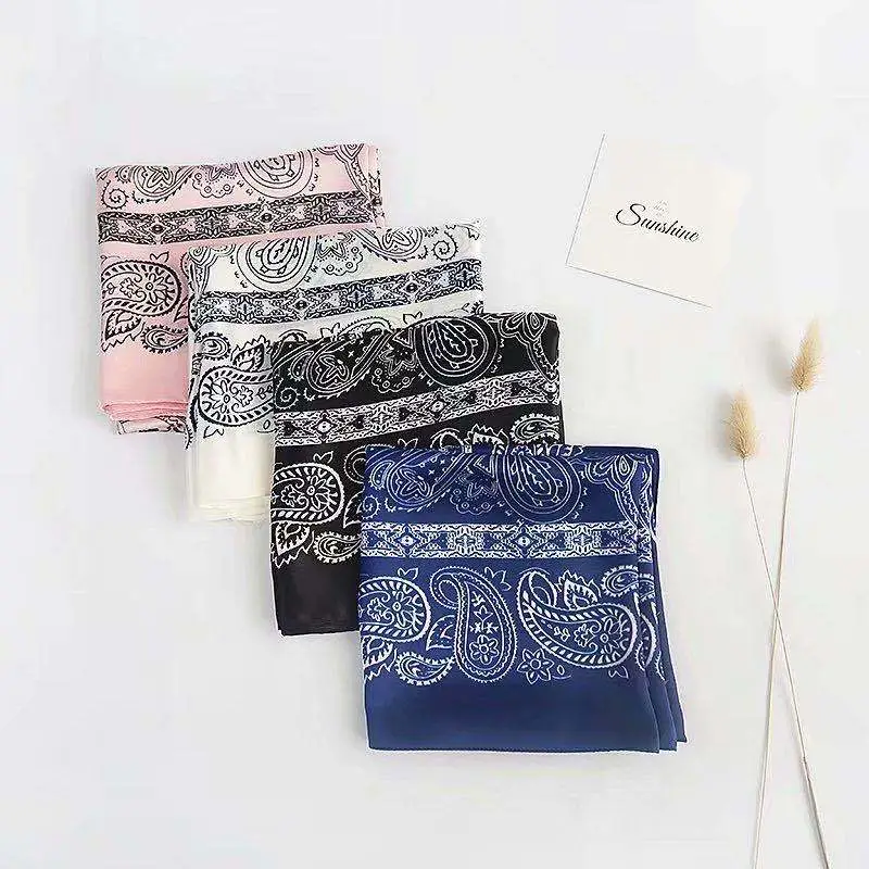 Printed Cashew Flower Imitation Silk Square Scarf Set