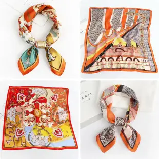 Printed Cashew Flower Imitation Silk Square Scarf Set — feature 11