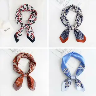 Printed Cashew Flower Imitation Silk Square Scarf Set — feature 6