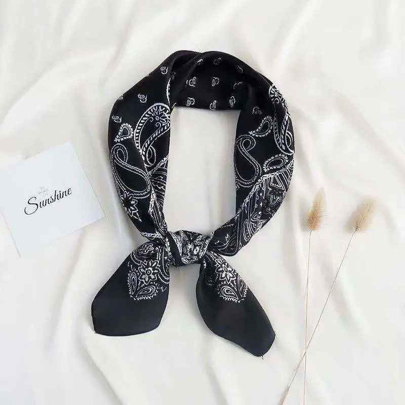 Printed Cashew Flower Imitation Silk Square Scarf Set