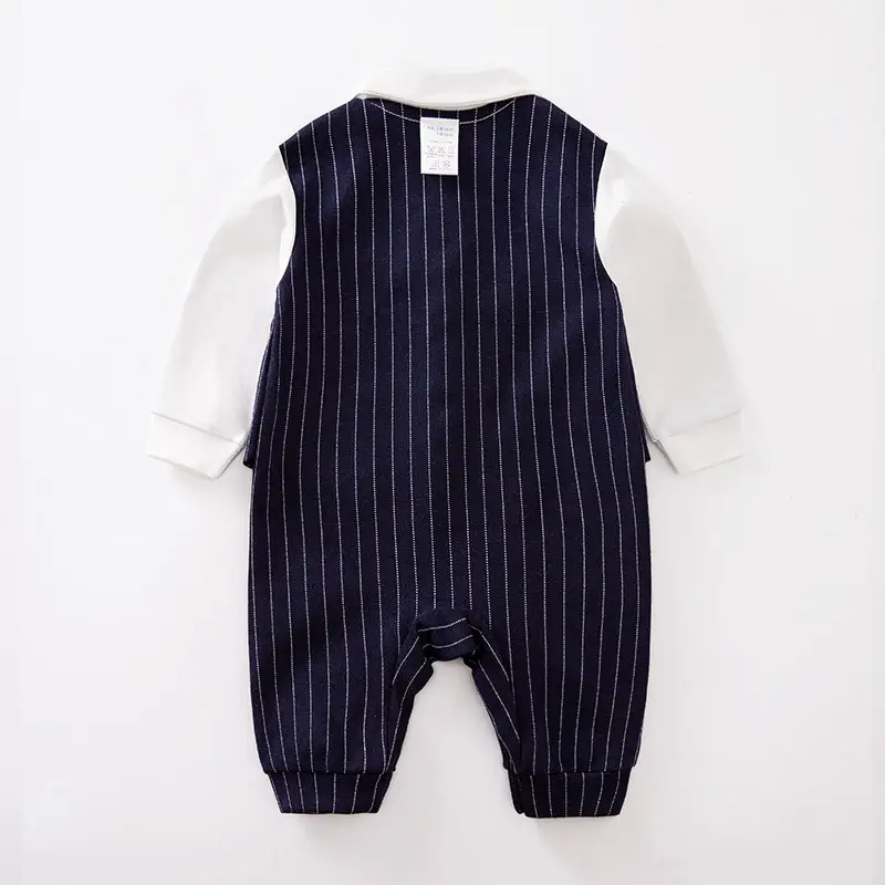 Baby Long Sleeve Piped Stripe Jumpsuit White Sleeve - Image 4