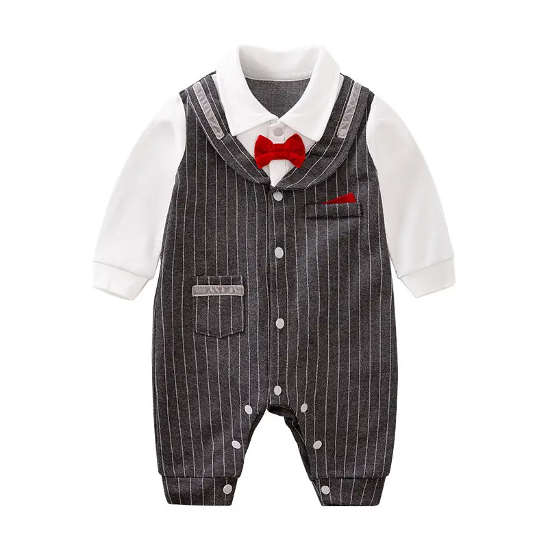 Baby Long Sleeve Piped Stripe Jumpsuit White Sleeve - Image 7