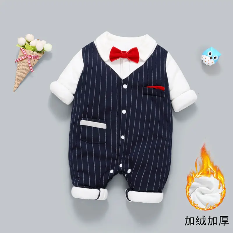 Baby Long Sleeve Piped Stripe Jumpsuit White Sleeve - Image 2