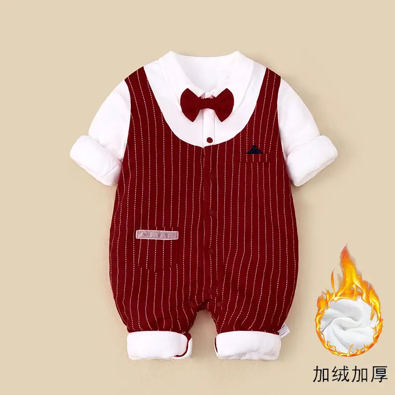 Baby Long Sleeve Piped Stripe Jumpsuit White Sleeve - Image 3