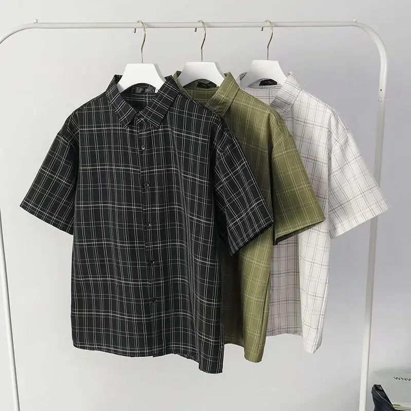 Men's Green Plaid Short Sleeve Shirt Jacket Set - Image 5