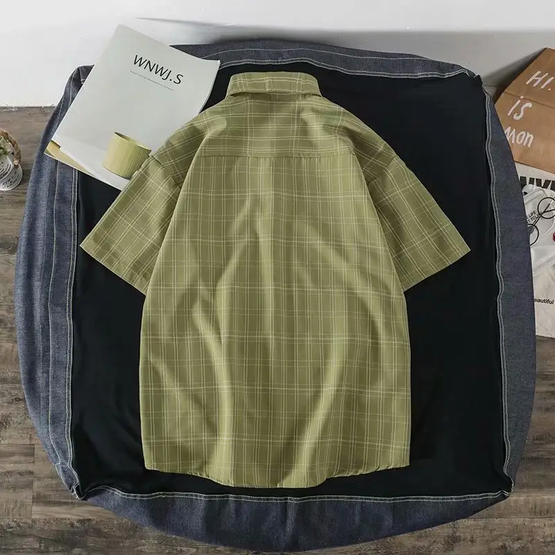 Men's Green Plaid Short Sleeve Shirt Jacket Set - Image 6