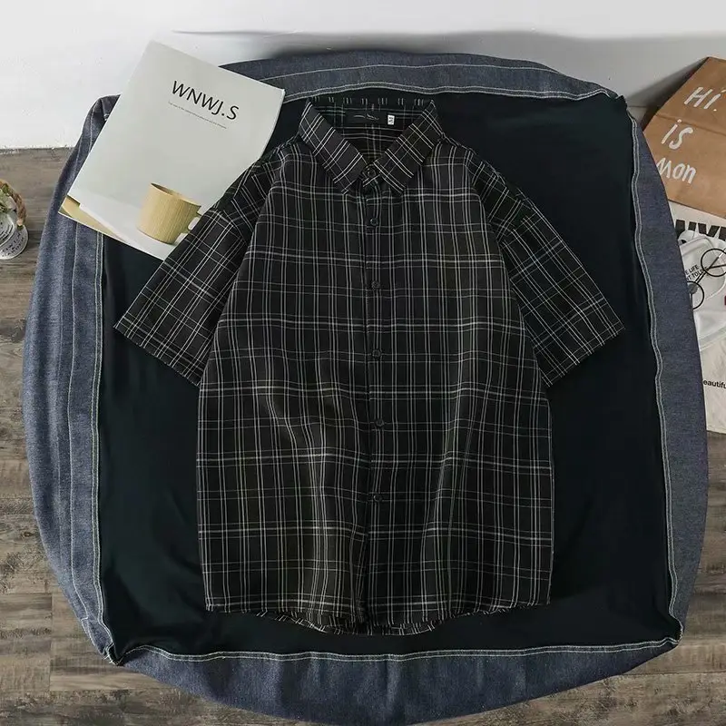 Men's Green Plaid Short Sleeve Shirt Jacket Set - Image 2