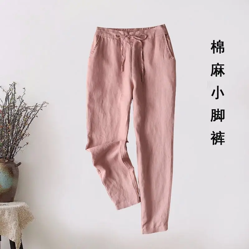 Women Linen Slim Fit White Pants Large - Image 5